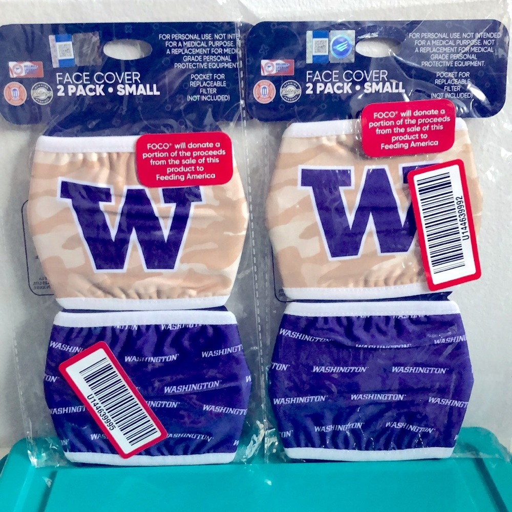 4x Washington Huskies Youth Masks FOCO NCAA Officially Licensed Product
